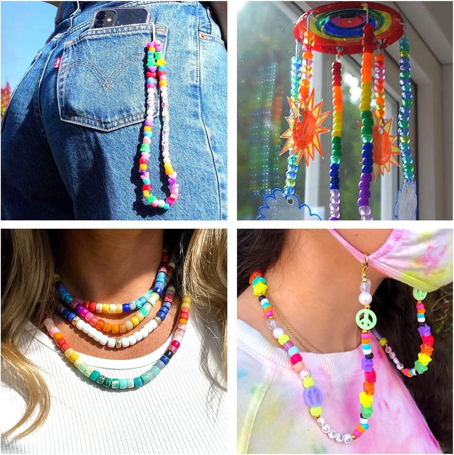 4800Pcs Pony Beads Kandi Bracelet Set Friendship Bracelet Hair Beads and Confidence for Handicraft Gifts Hand-Crafted Jewelry Making Elastic Rope