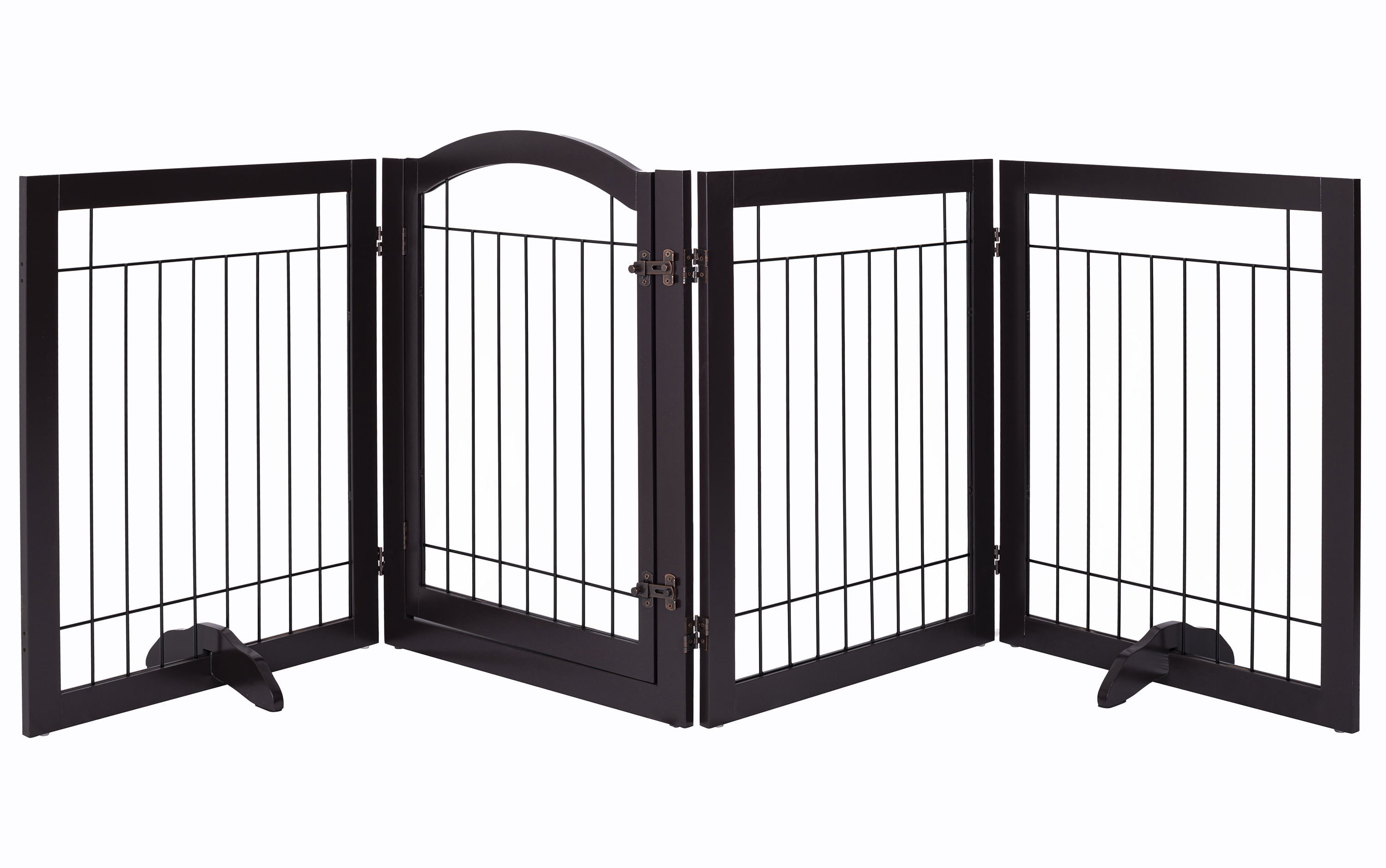 STAROUS 96-inch Extra Wide 30-inches Tall Dog gate with Door Walk Through, Freestanding Wire Pet Gate for The House, Doorway, Stairs, Pet Puppy Safety Fence, Support Feet Included(Espresso)
