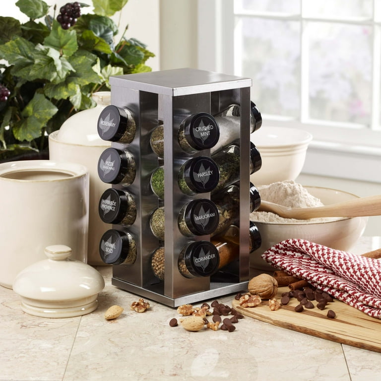 Kamenstein Heritage 16 Jar Revolving Pre Filled Countertop Spice Rack Organizer with Free Spice Refills for 5 Years