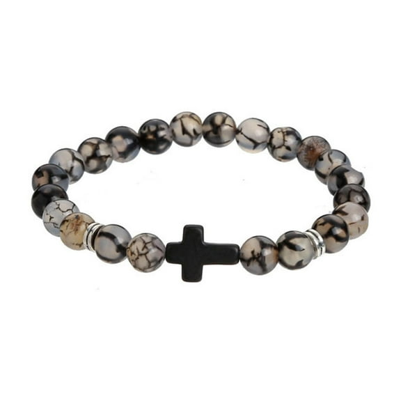 Natural Stone Cross Bracelet - Adjustable Stretch Beaded Christian Jewelry for Women Men, Religious Catholic Gift with Healing in Elegant Gift Box