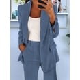thumbnail image 2 of Blazer Sets Women 2 Piece Outfits Plus Size Women Business Casual Long Sleeves Lapel Top Straight Leg Pants Suits Blue M, 2 of 4