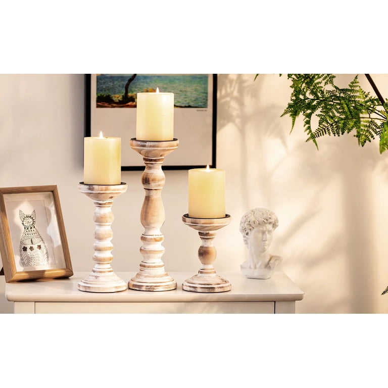 Nuptio Farmhouse Wooden Candle Holders, Set of 3 photo 4
