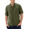 thumbnail image 4 of Mens Linen Cotton Button Down Long Sleeve Turn-down Collar Beach Shirt, 4 of 5