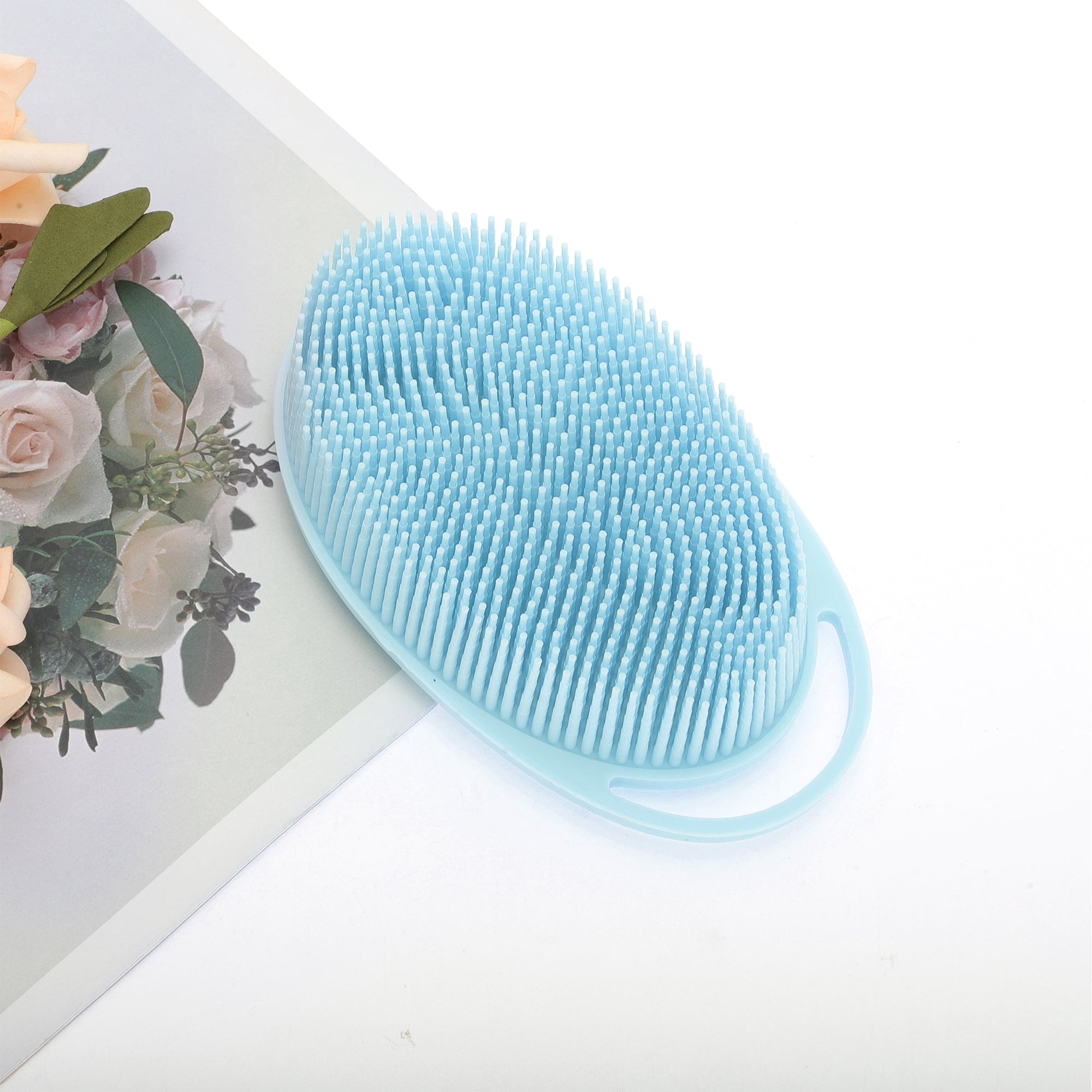 Unique Bargains Hangable Oval Bath Brush Shower Brush 1 Pc Light Blue
