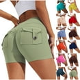 thumbnail image 4 of Solid Cargo Shorts for Women High Waist Short Leggings with Pockets Hip Lifting Workout Gym Athletic Yoga Shorts Stretch Exercise Yoga Pants Green,M, 4 of 5