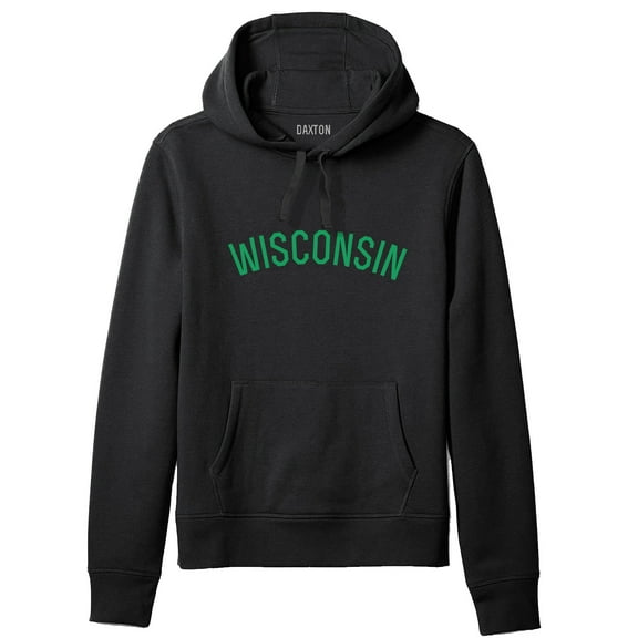 Daxton Adult Unisex Soft Pullover USA Cities States Comfort Hoodie Fleece Sweatshirt, Wisconsin Black Green, 2XL