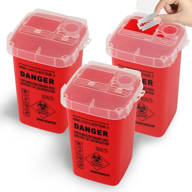 3-Pack Sharps Container for Home Use and Professional, 1 Quart Biohazard Needle and Syringe Disposal, Needle Disposal Small Portable Container for Travel & Home Use
