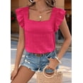 thumbnail image 4 of Women'S Square Neck Ruffle Short Sleeve Top Rose Red XL, 4 of 7