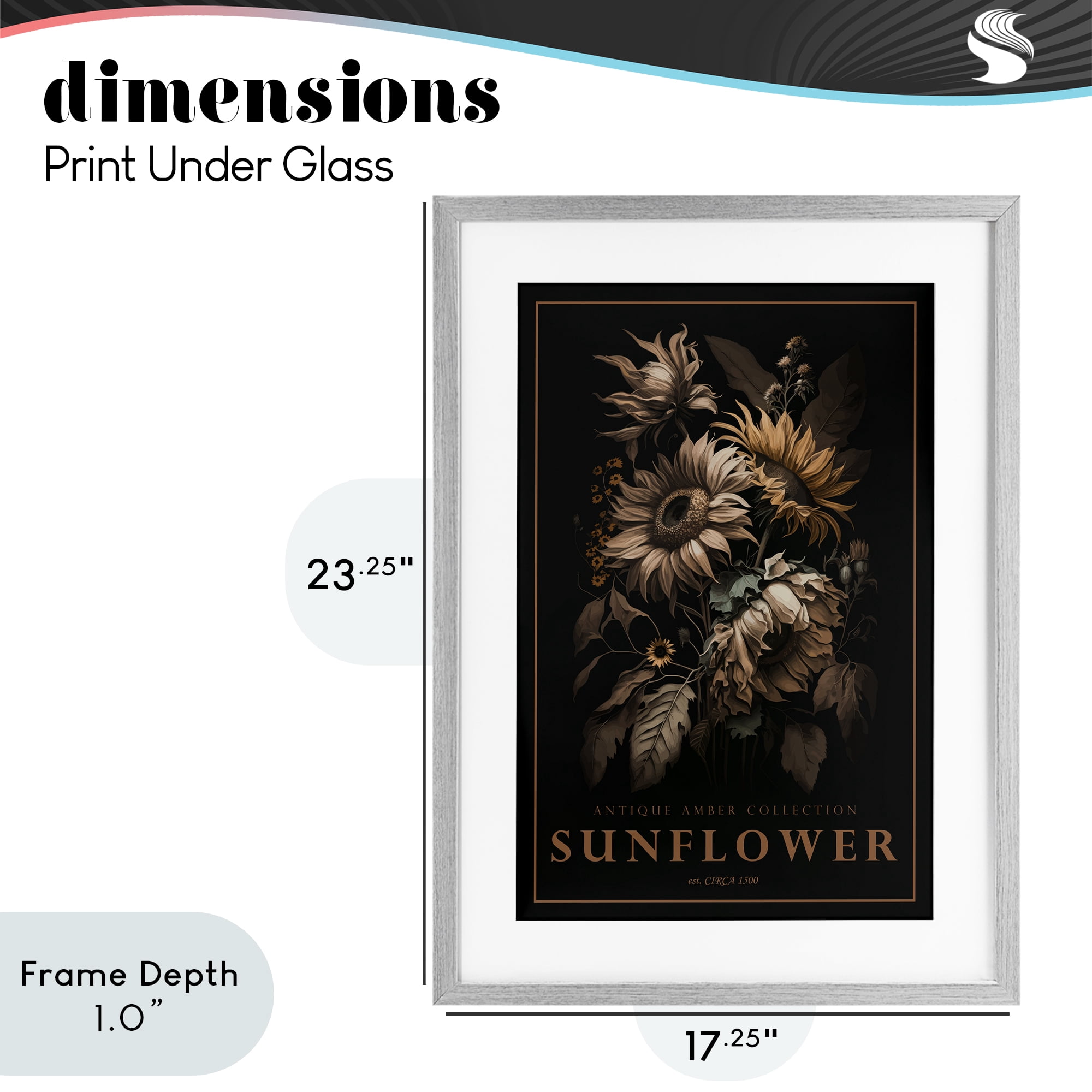 Stupell Industries Antique Sunflower Light Gray Framed Print Under Glass, design by Chris Giampietro