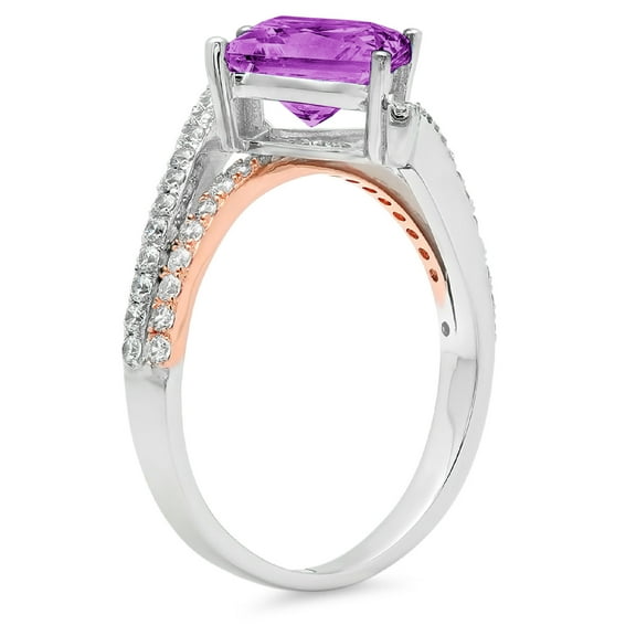 2.3075 ct Princess Cut Simulated Alexandrite Solitaire with Accents Engagement Ring for Women in 18K White/Rose Gold