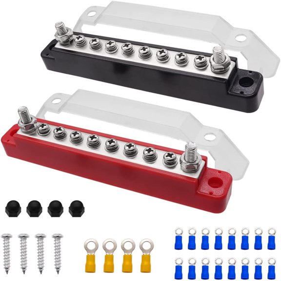 Red Black Power Distribution Terminal Block with Cover with M6 Terminal Studs,M4 Terminal Screws,150A Battery Bus Bar for Car/Boat/Marine