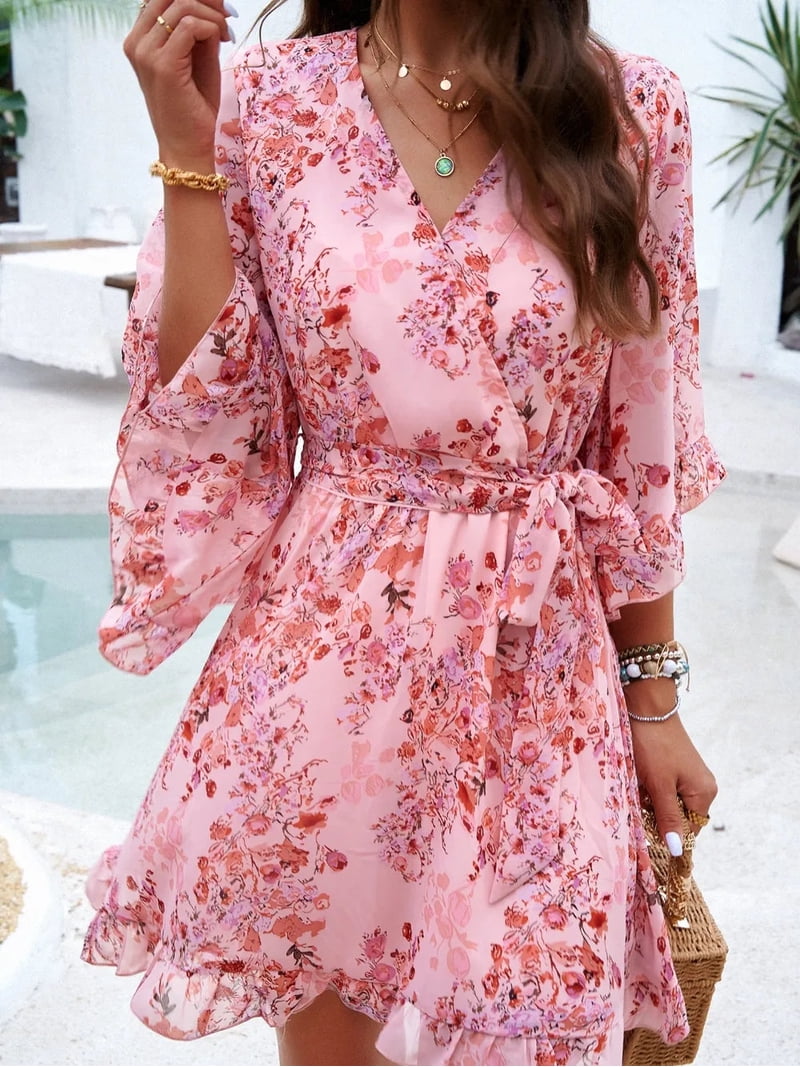 mini surplice dress Navy Surplice Mini Dress with Flutter Sleeves for Vacation
