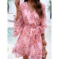 thumbnail image 3 of Women's Ruffled Printed Surplice Mini Dress with Half Sleeves Tie Front Flowy Hem 100% Polyester Fabric Casual, 3 of 19