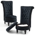 thumbnail image 1 of AVAWING 2PCS High Back Royal Chair, Velvet Armless Throne Chair with Storage, Black, 1 of 7
