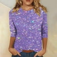 thumbnail image 3 of Womens Tops Short Sleeve Three Quarter Sleeve Sequin Print Fashionable Casual T Shirt Fashion Clothes Blouses Dressy Casual Women, 3 of 5