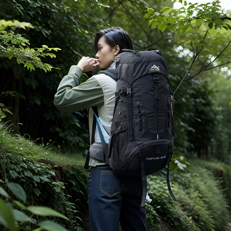 70L Travel Hiking Camping Backpack with Rain Cover and 2 Carabiners Backpack Water Resistant Climbing Backpack for Men Women