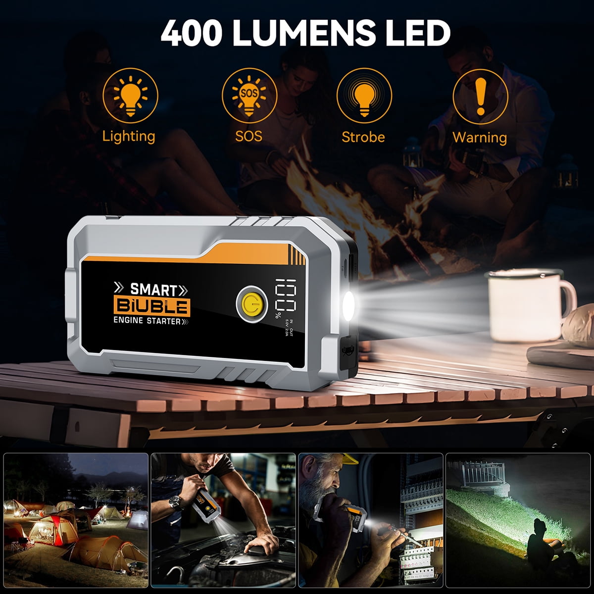 BIUBLE 4500A  Car Jump Starter with LED Flashlight, 12V Battery Booster Charger For Gas And Diesel Engines