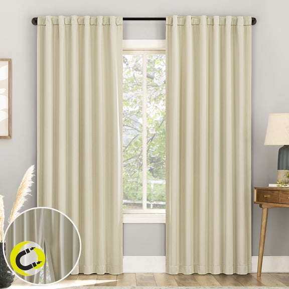 Sun Zero Aria 2-pack Magnetic Closure Theater Grade 100% Blackout Back Tab/Rod Pocket Curtain Panel Pair, 52"W x 84"L, Cream