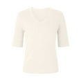thumbnail image 3 of Women's Summer Sweater Short Sleeve V-Neck Breathable Cotton Pullover Soft Lightweight Knit Blouse Beige S, 3 of 4