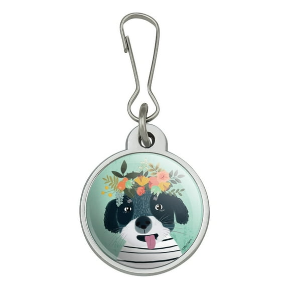 Funny Puppy Flowers in Hair Jacket Handbag Purse Luggage Backpack Zipper Pull Charm
