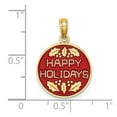 thumbnail image 2 of 14k Gold Happy Holidays With Holly Round Disc (green and Red) Charm 20.9x14.9mm Wide Pendant Necklace for Women, 2 of 2