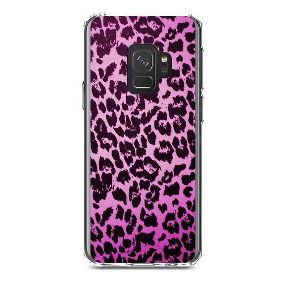 DistinctInk Clear Shockproof Hybrid Case for Samsung Galaxy S9 (5.8" Screen) - TPU Bumper, Acrylic Back, Tempered Glass Screen Protector - Pink Purple Leopard Skin Spots