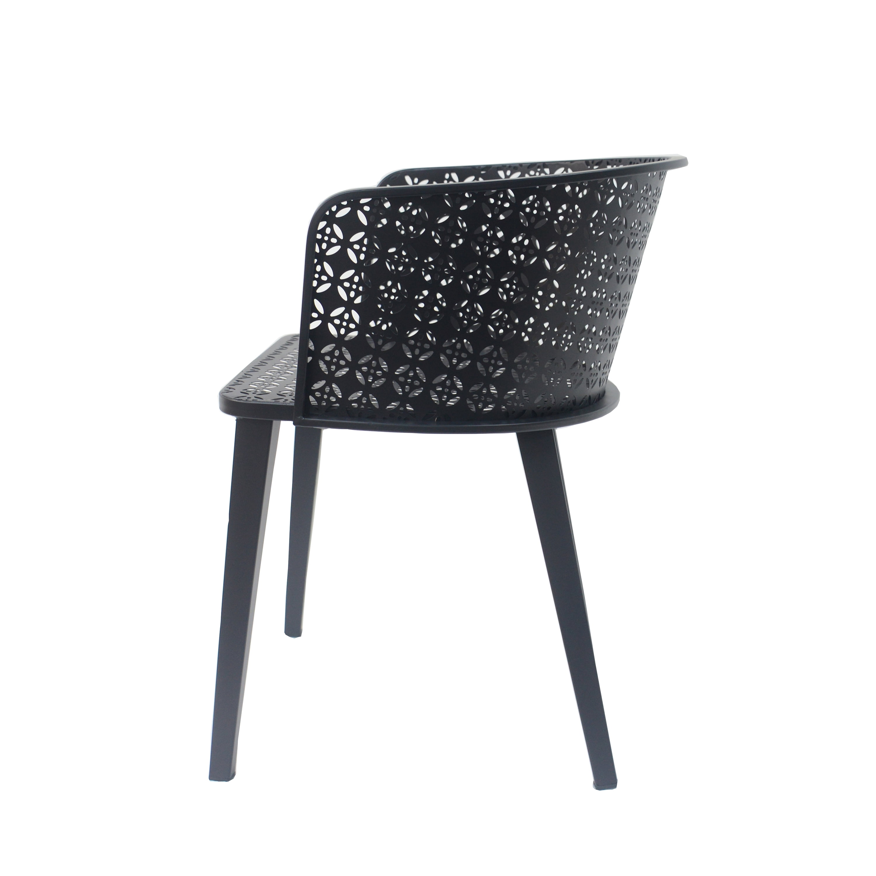 Outdoor Iron Frame Patio Dining Chairs Set of 2 for Garden Deck, Black