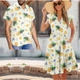 thumbnail image 2 of Garronmavis Pineapple Matching Outfits for Couples Husban and Wife Clothing Men's Short Sleeve Shirt Light Beach Tops and Women's V-neck Dress A-Line Party Dresses Size L, 2 of 7