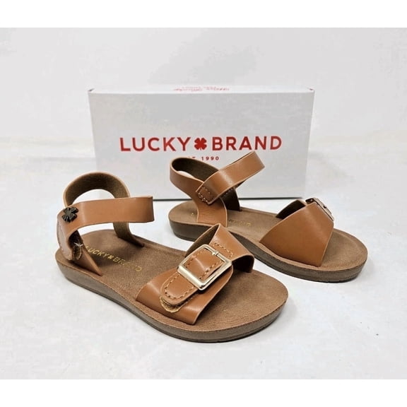 Lucky Brand TODDLER Gianna Belt Buckle BX Sandals - Cognac Brown - Comfortable Lightweight Adjustable Sandals For Toddler Girls