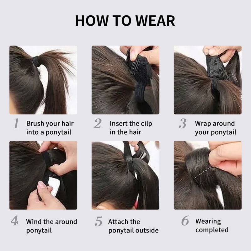 Synthetic Hair Chip-in Hair Extension Pony Tail Wig Heat-Resistant Straight Hair With Ponytail Wig 20Inch Long Black Brown Ombr3