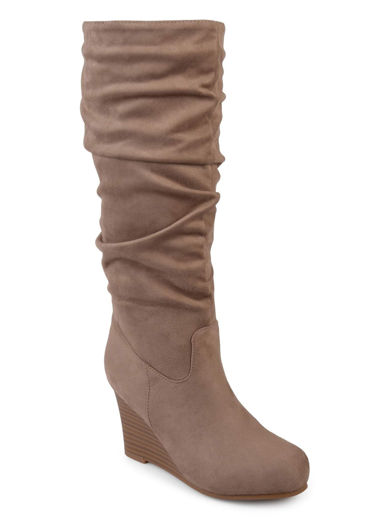 Brinley Co. - Women's Wide Calf Slouchy Faux Suede Mid-calf Wedge Boots ...