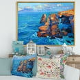 thumbnail image 2 of The Blue Ocean By Rocky Cliffs 32 in x 16 in Framed Painting Canvas Art Print, by Designart, 2 of 5