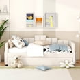 thumbnail image 4 of DreamBuck Twin Size Daybed with Trundle, Upholstered Daybed Frame with Charging Station and LED Lights, Twin Daybed with 2 USB ports, Twin Bed Frame for Teens, Adults, No Box Spring Needed, Beige, 4 of 5