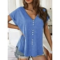 thumbnail image 2 of Anbech Women V Neck Button Tshirt Casual Summer Loose Tee Tops, 2 of 5