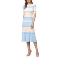 thumbnail image 4 of INSPIRE CHIC Women's Knit Striped Dresses Short Sleeve Midi Ribbed Sweater Dress S Light Blue, 4 of 5