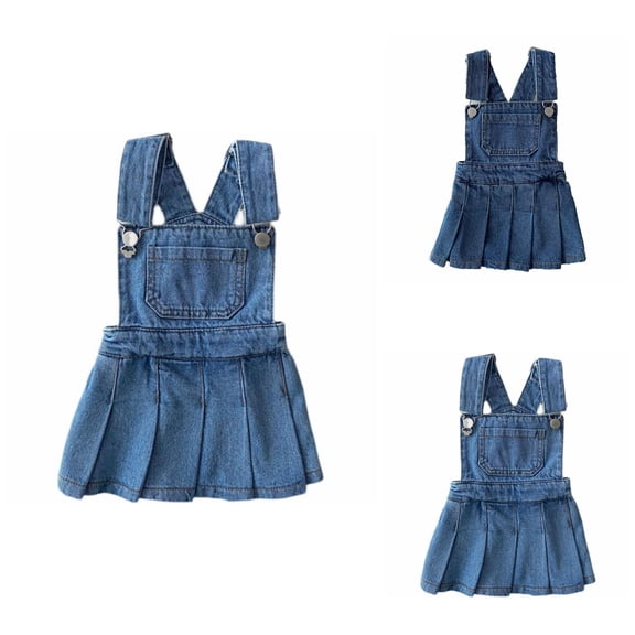 Summer Girls' Denim Overall Dress with Pleated Skirt for Ages 6 Months to 6 Years – Toddler & Baby Girl Clothing
