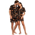 thumbnail image 4 of Couples Matching Halloween Pajama Sets 2 Piece Short Sleeve Button Down Pjs Soft Lightweight Sleepwear for Women Men Plus Size Pumpkin Bat Print Lounge Set Black L, 4 of 6