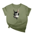 thumbnail image 1 of Tops de Cuello Alto para las Mujeres Amante Impreso Camiseta Cuello Redondo Manga Corta, Poliéster Spandex, 1 of 7