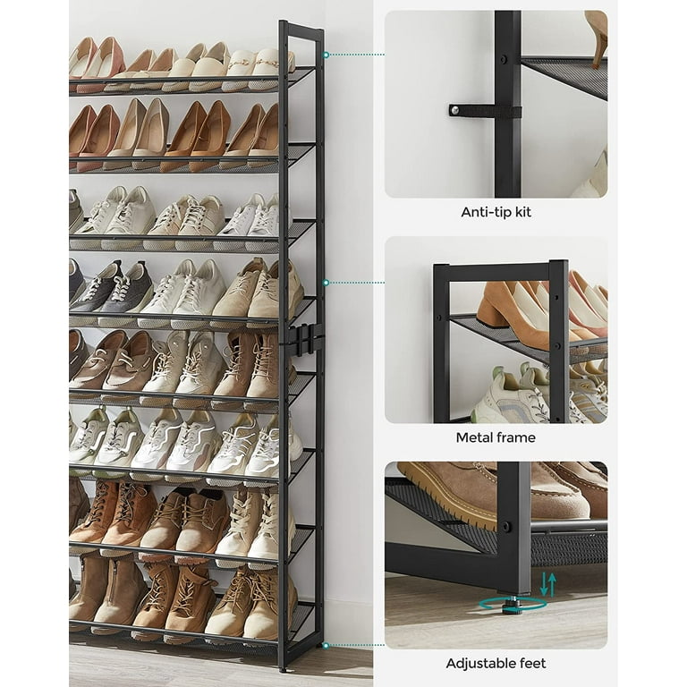 SONGMICS Shoe Rack 8 Tier Tall Shoe Storage Organizer, Sturdy Metal Narrow Shoe  Rack Shelf for Closet Entry Small Space, Slim Shoe Stand Holder for 16-24  Pairs, Stackable Vertical Shoe Tower