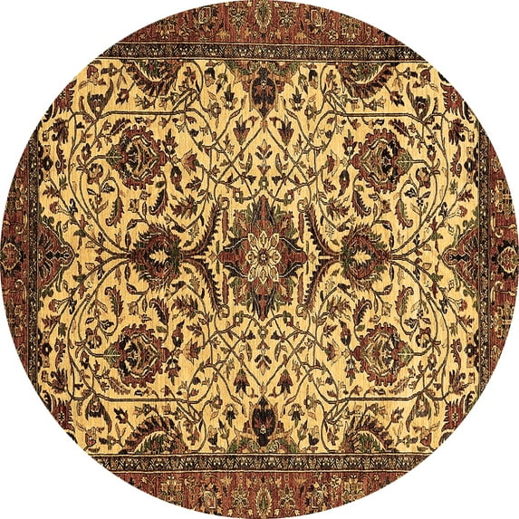 Ahgly Company Machine Washable Indoor Round Abstract Brown Modern Area Rugs, 7' Round