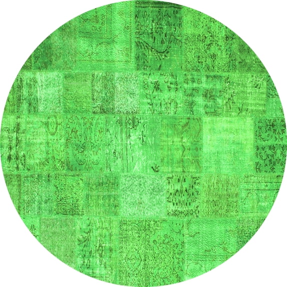 Ahgly Company Indoor Round Patchwork Green Transitional Area Rugs, 4' Round