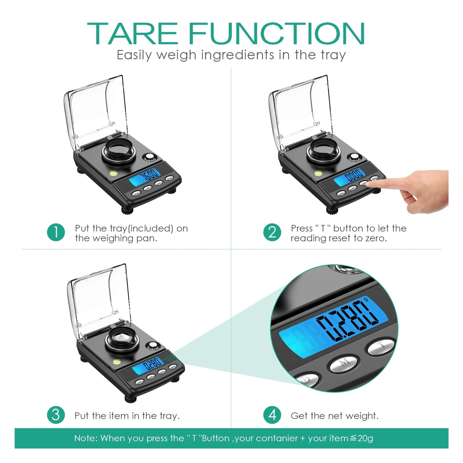0.001g Precision Digital Jewelry Scale, 20g USB Powered Electronic Weighing Scale, LCD Mini Lab Balance 0.001g Electronic Scales