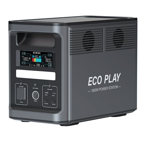 Eco Play 1800W Continuous Portable Power Stations, 1536Wh LiFePO4 Battery Capacity Solar Generator for Camping Activity