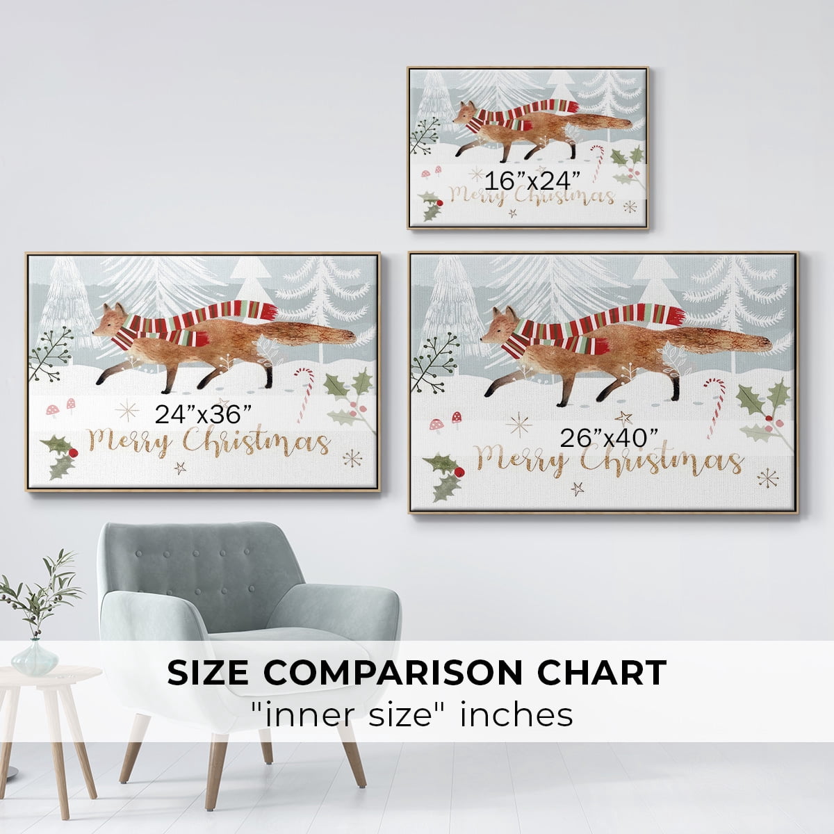 Woodland Christmas Collection A - Framed Gallery Wrapped Holiday Canvas - 25 x 37 - Natural Wood Frame