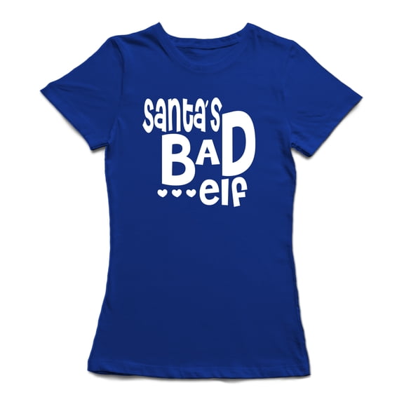 Santa's Bad Elf Hearts Women Royal Blue T-Shirt, Female Small