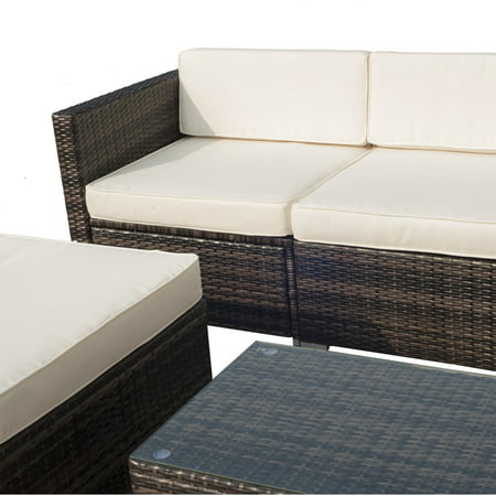 5pc Outdoor Modular Rattan Wicker Sofa, Aluminum Frame Wicker Outdoor Furniture