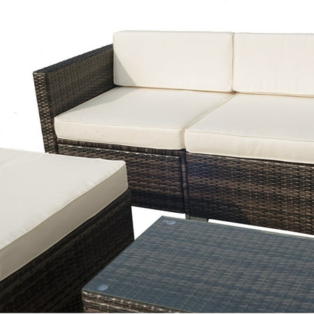 5pc Outdoor Modular Rattan Wicker Sofa Set Aluminum Frame Garden Sectional Patio Furniture With Table Brown Canada 5pc Outdoor Modular Rattan Wicker Sofa, Aluminum Frame Wicker Outdoor Furniture