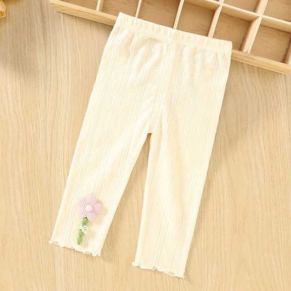 UQJfacai Girls Capris Leggings Toddler Baby Summer Thin Cotton Crop Pants Kids Casual Cute Flower Soft Tights 9M-3T
