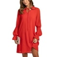 thumbnail image 3 of VISgogo Vestido Corto Mujer, Color Sólido Escote en V Manga Larga Amarre Volante Suelto Una Pieza para Primavera Otoño, S/M/L/XL VISgogo moda, 3 of 9