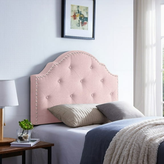 Headboard Twin Size - Solid Wood & Metal, Tufted & Nailhead Trim, Adjustable, Upholstered for Contemporary Room Upgrade